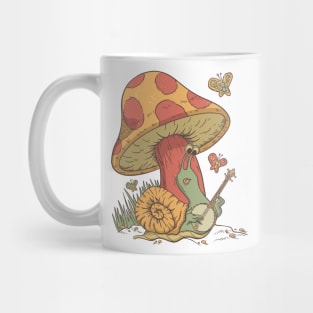 Funny Cute Banjo Playing Snail Cottagecore design Mug